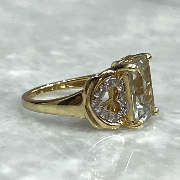 Green Amethyst White Zircon 14K YG Sterling Silver Ring - Picture 5 of 13